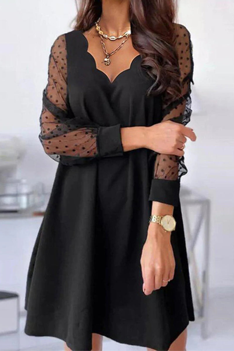 Sweet Elegant Floral Lace V Neck A Line Dresses(5 Colors) Black