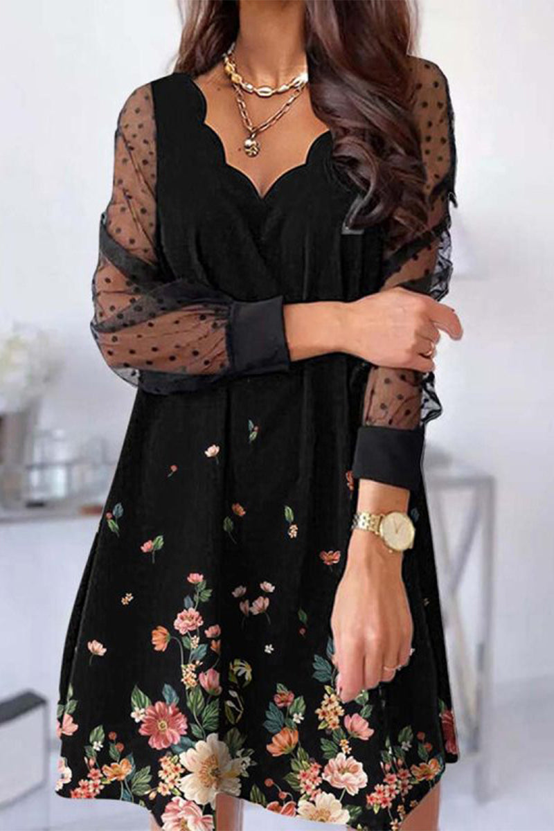 Sweet Elegant Floral Lace V Neck A Line Dresses(5 Colors) Multi-color