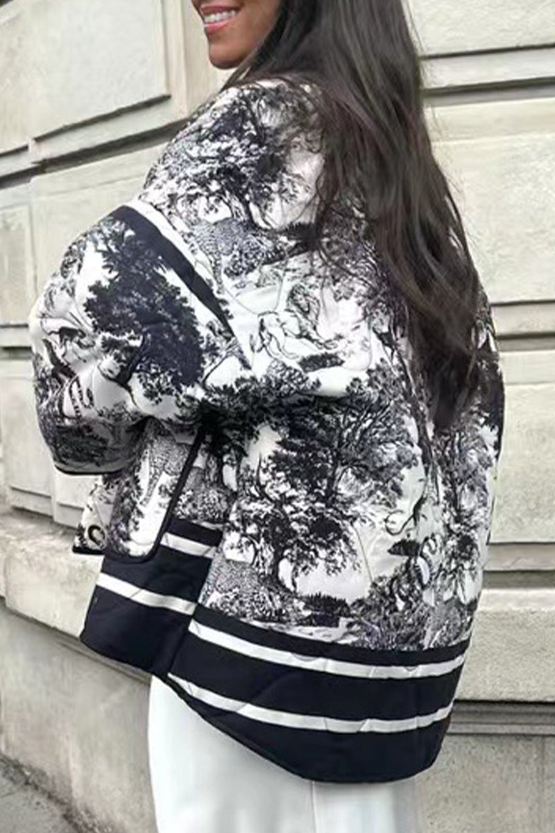 Street Print Pocket Turndown Collar Outerwear