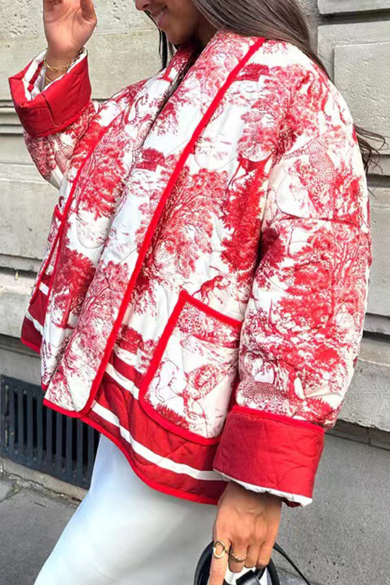 Street Print Pocket Turndown Collar Outerwear