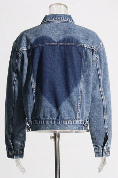 Casual Patchwork Buttons Turndown Collar Long Sleeve Regular Denim Jacket (Subject To The Actual Object)