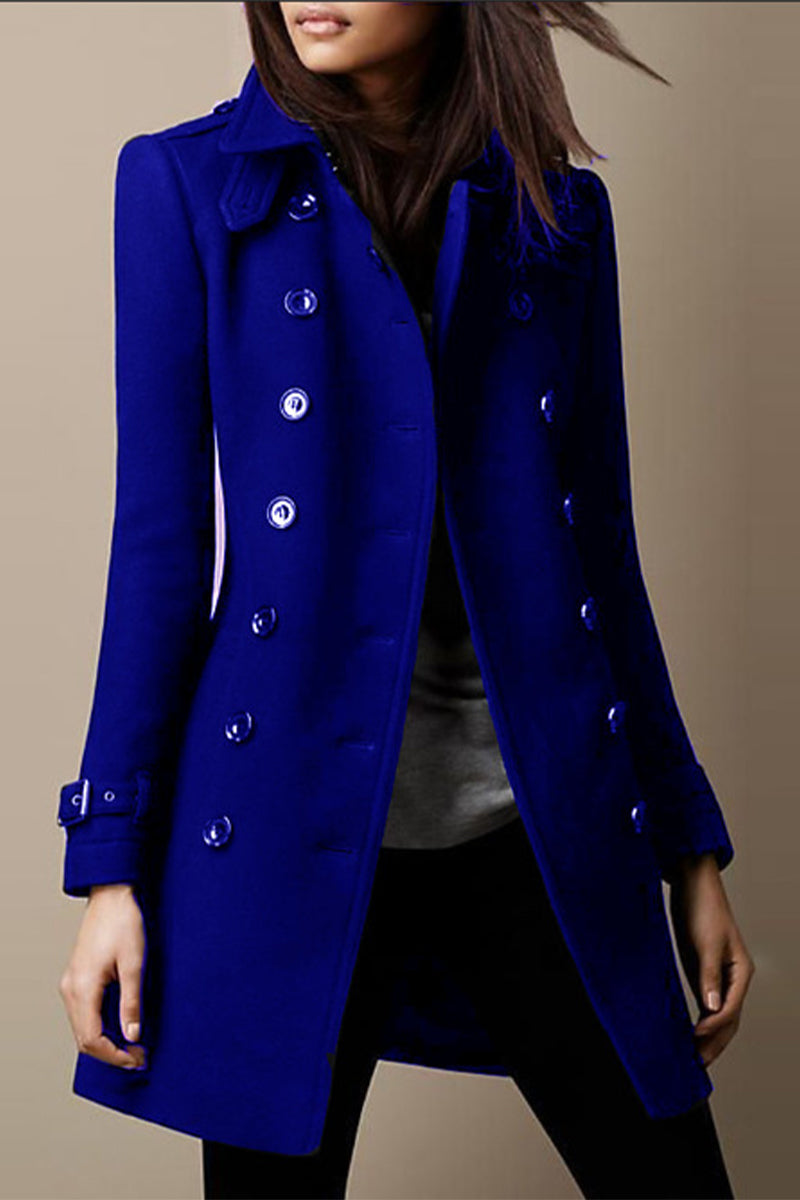 Casual Solid Buttons Mandarin Collar Outerwear(4 Colors) Blue