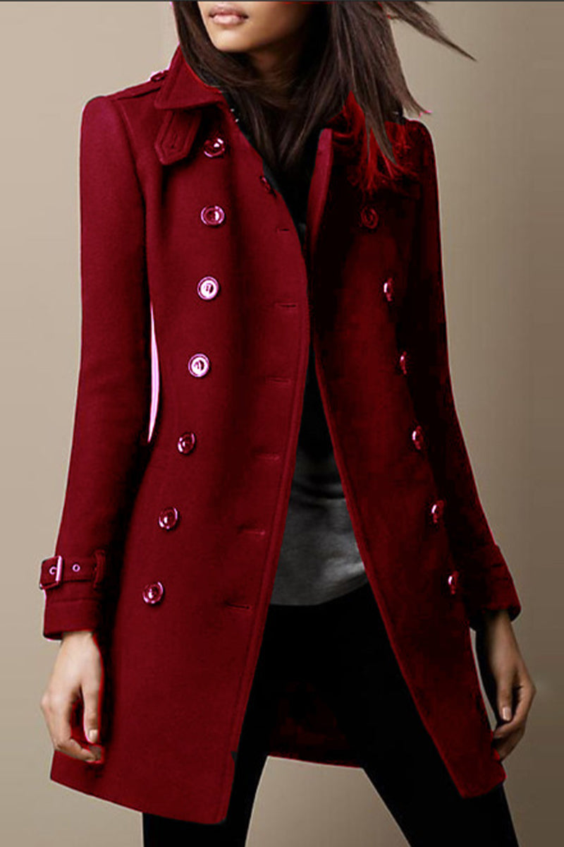 Casual Solid Buttons Mandarin Collar Outerwear(4 Colors) Burgundy