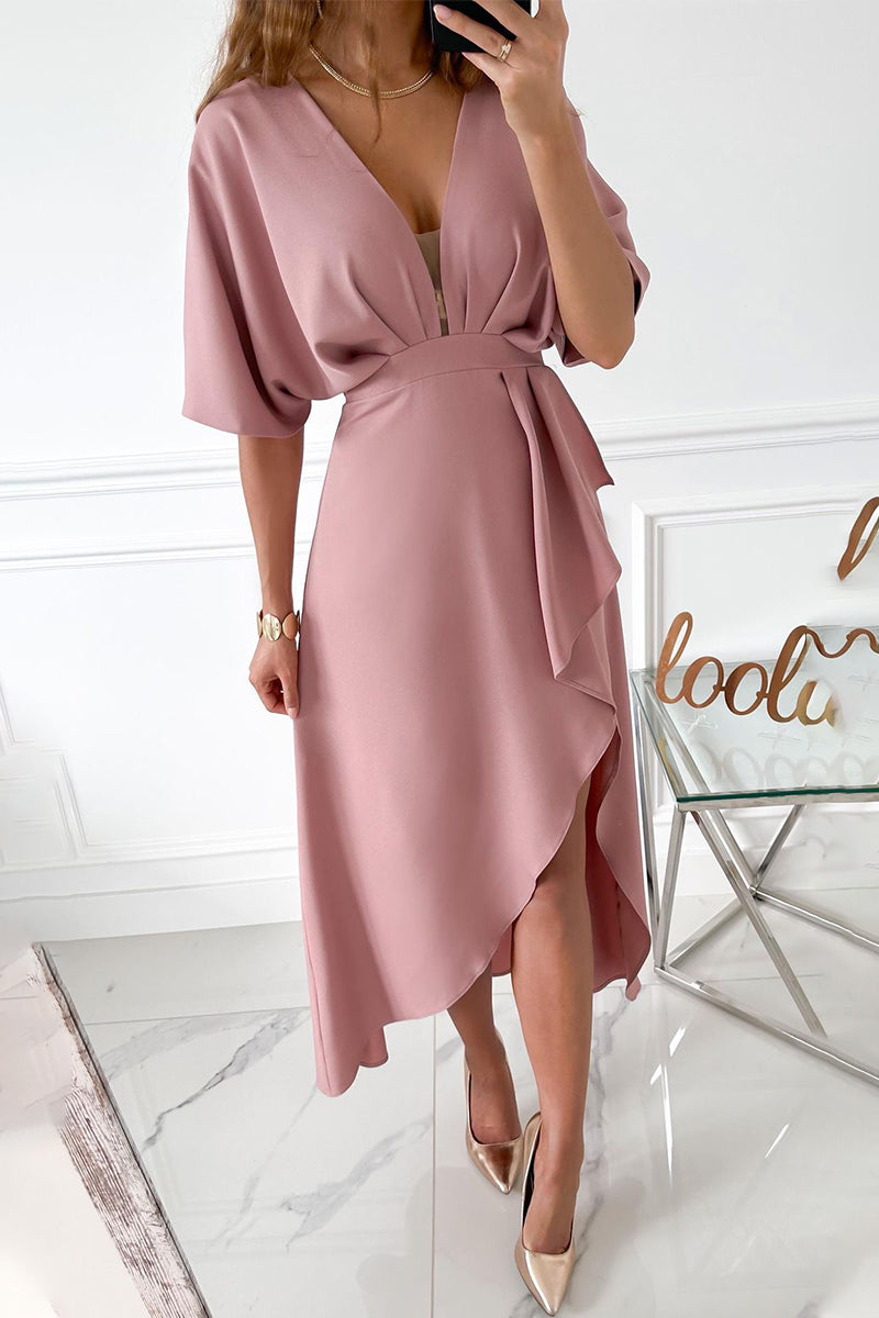 Elegant Solid Asymmetrical V Neck Irregular Dress Dresses Pink