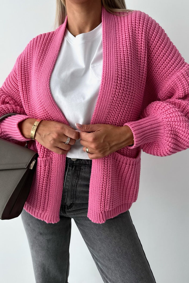 Elegant Solid Pocket V Neck Outerwear Pink