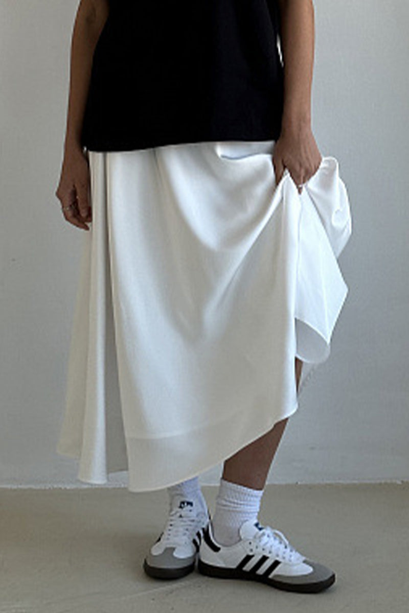 Elegant Solid High Waist Type A Solid Color Bottoms White