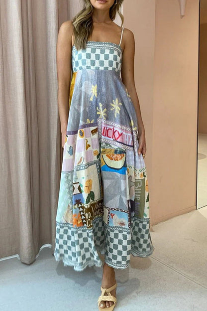 Sexy Bohemian Print Patchwork Sling Dress Dresses