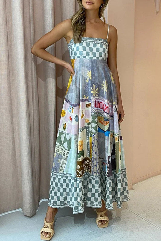 Sexy Bohemian Print Patchwork Sling Dress Dresses