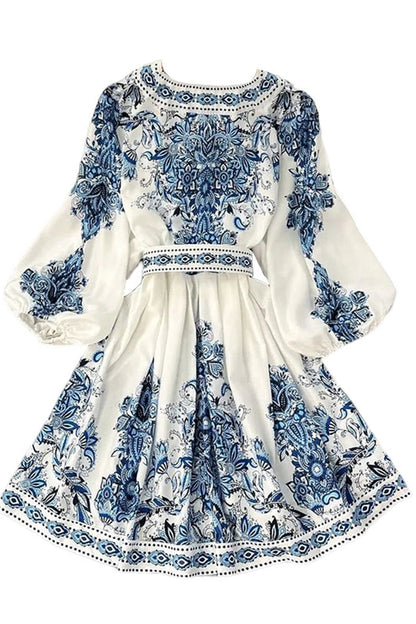 Bohemian Elegant Print With Belt V Neck A Line Dresses