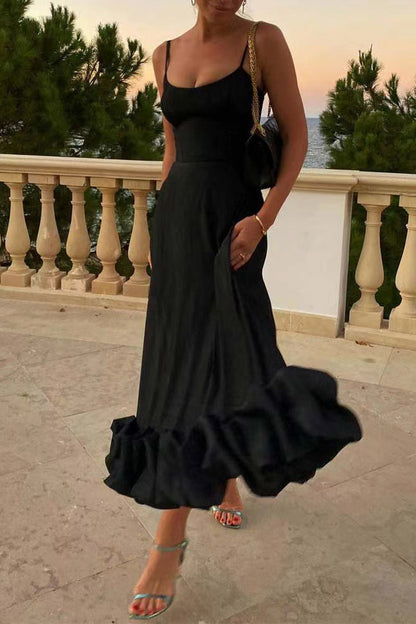 Simplicity Formal Solid Patchwork U Neck Evening Dress Dresses Black