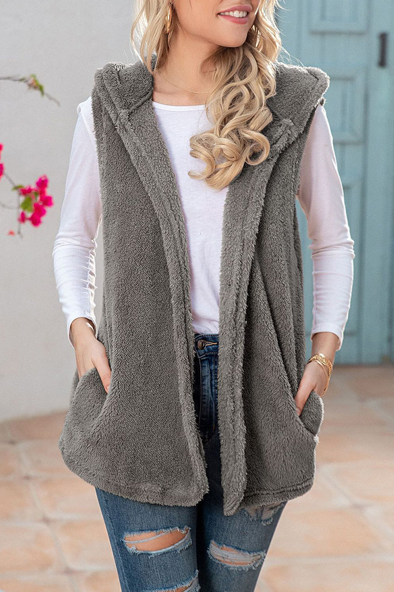 Casual Simplicity Solid Patchwork Pocket Hooded Collar Tops