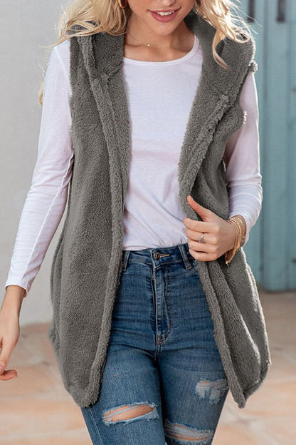 Casual Simplicity Solid Patchwork Pocket Hooded Collar Tops Grey