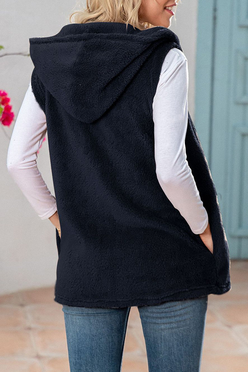 Casual Simplicity Solid Patchwork Pocket Hooded Collar Tops