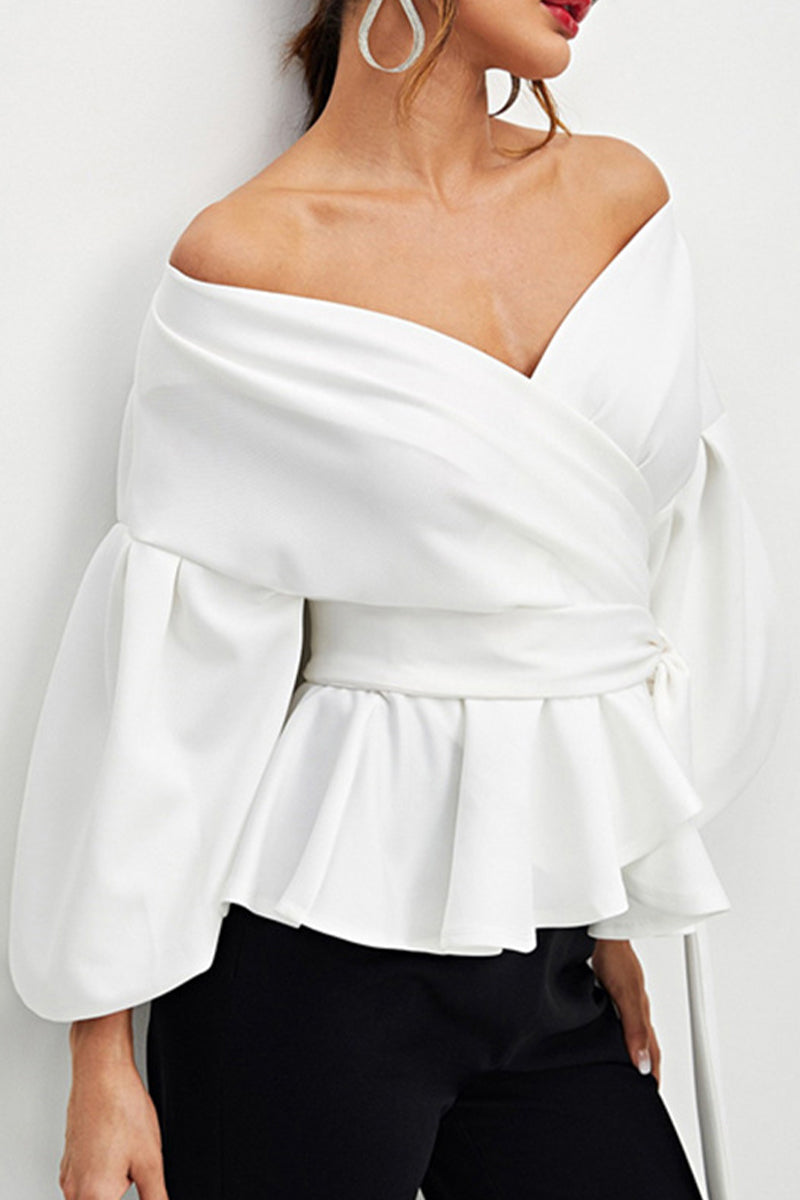 Elegant Solid Bandage With Bow V Neck Tops