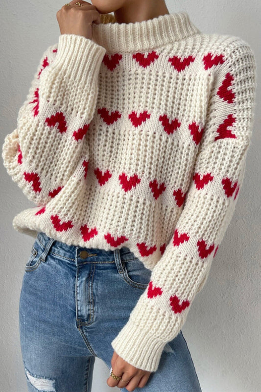 Casual Sweet Geometric Weave Turtleneck Sweaters Milky