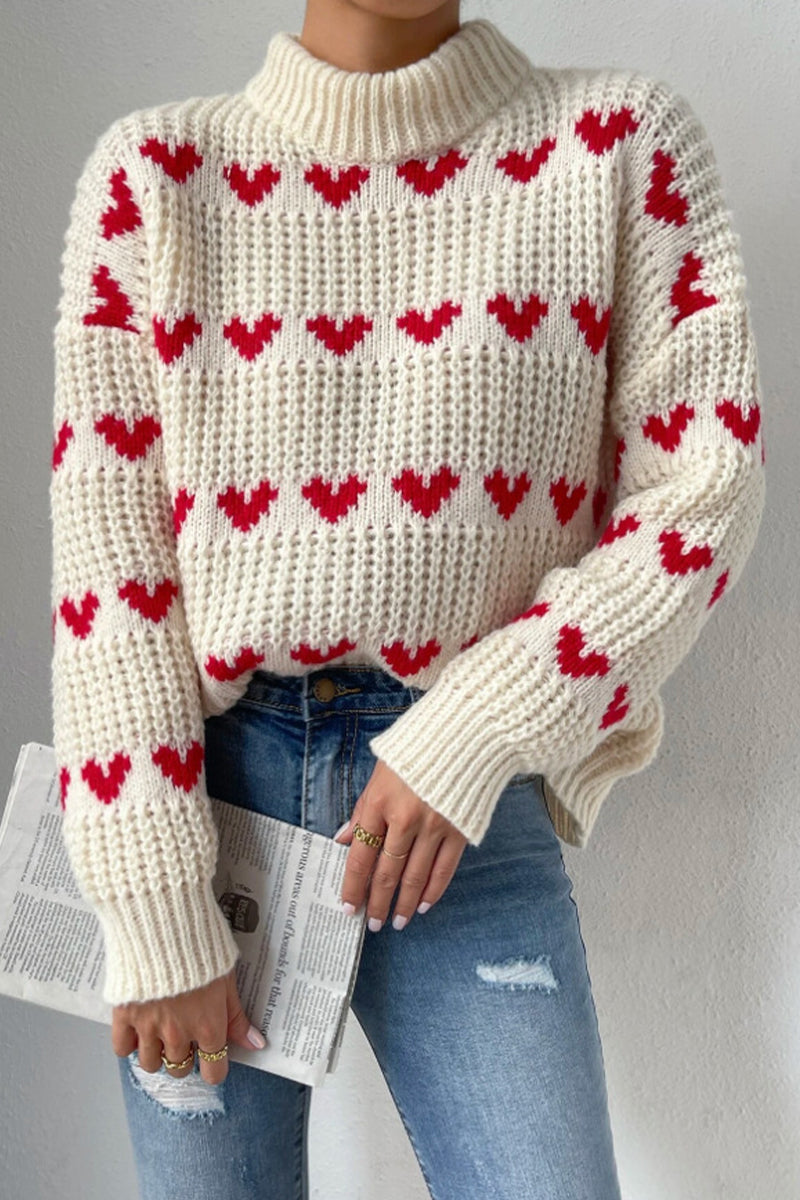 Casual Sweet Geometric Weave Turtleneck Sweaters