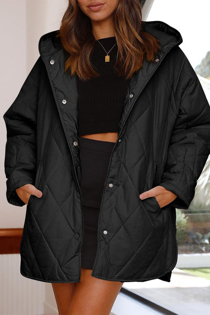 Casual Solid Pocket Hooded Collar Outerwear Black