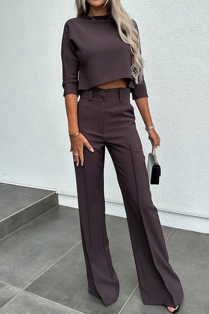 Casual Solid Pocket Half A Turtleneck Half Sleeve Two Pieces