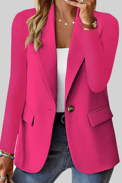 Casual Solid Cardigan Turn-back Collar Outerwear Rose Red