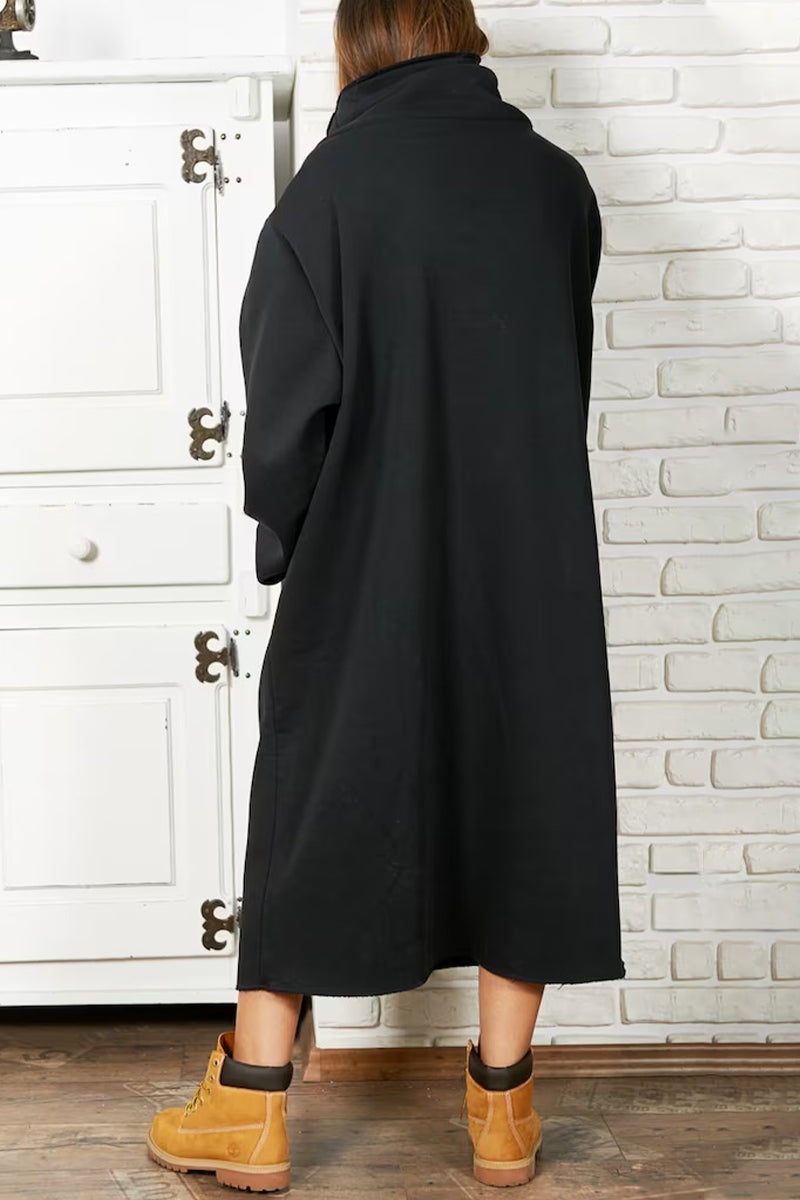 Casual Solid Pocket Turtleneck Long Sleeve Dresses