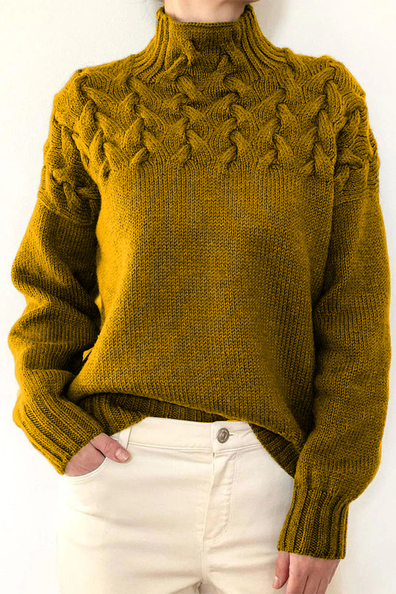 Casual Solid Weave Turtleneck Tops