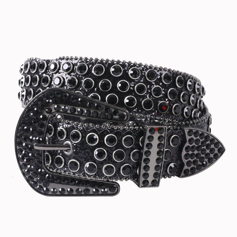 Sweet Solid Sequined Rhinestone Belts Pure Black