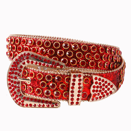 Sweet Solid Sequined Rhinestone Belts Red