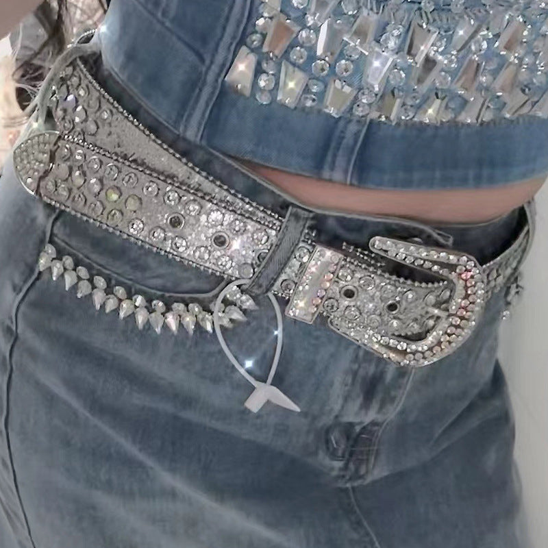 Sweet Solid Sequined Rhinestone Belts Silver