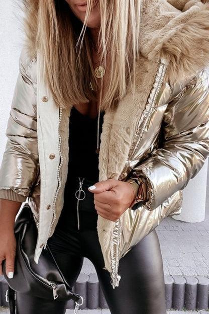 Casual Solid Patchwork Zipper Hooded Collar Outerwear