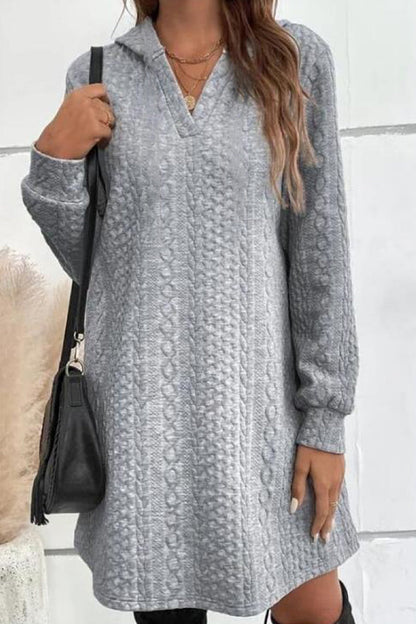 Casual Solid Patchwork V Neck A Line Dresses Grey