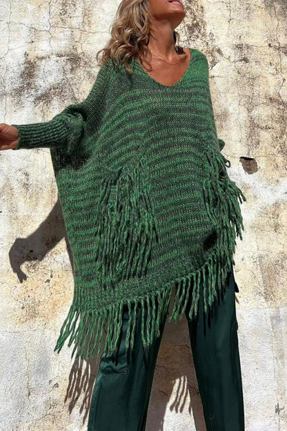 Casual Solid Tassel Pocket Weave O Neck Sweaters(3 Colors) Green