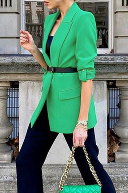 British Style Elegant Solid With Belt Turn-back Collar Outerwear