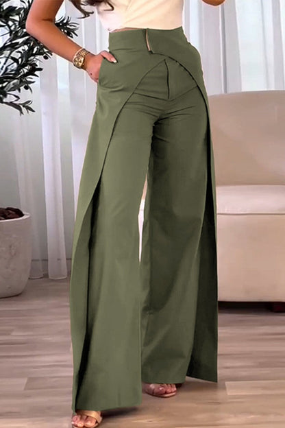 Casual Solid Patchwork Regular High Waist Conventional Solid Color Bottoms