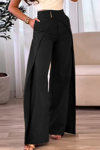 Casual Solid Patchwork Regular High Waist Conventional Solid Color Bottoms