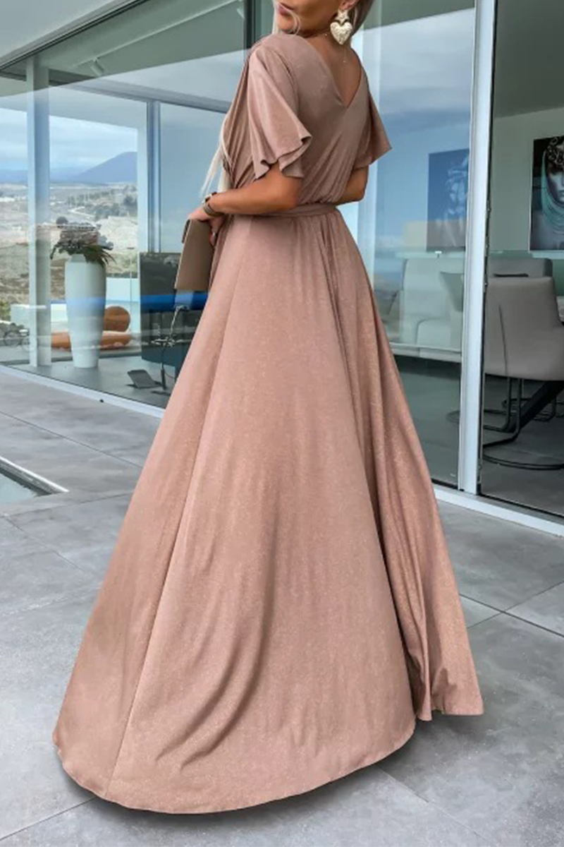 Elegant Solid Slit V Neck A Line Dresses