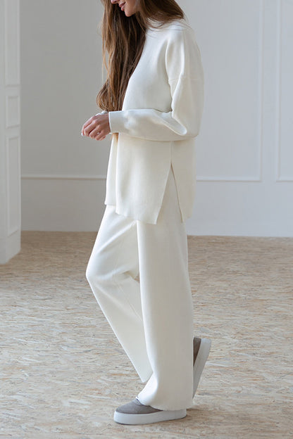 Casual Simplicity Solid Slit Half A Turtleneck Long Sleeve Two Pieces(4 Colors)