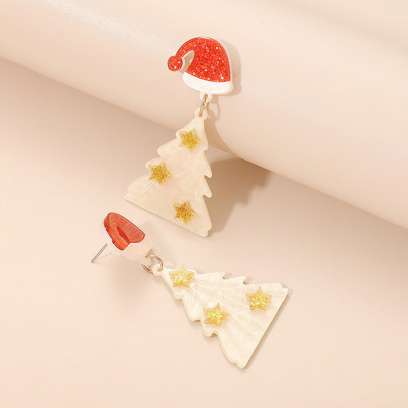 Casual Christmas Tree Patchwork Earrings