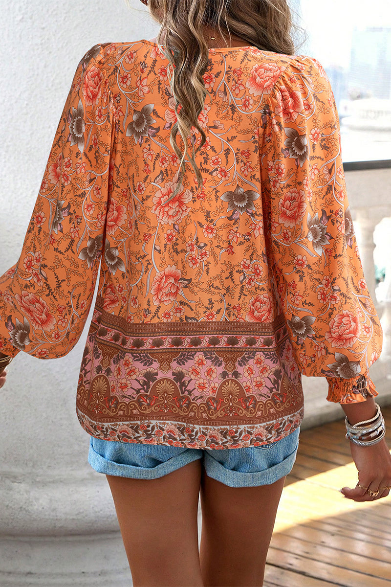 Elegant Floral Bandage V Neck Tops