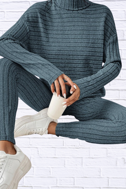 Ribbed Turtleneck Top and Pants Set