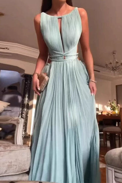Sleeveless Cut Out Open Back Pleated Maxi Dress
