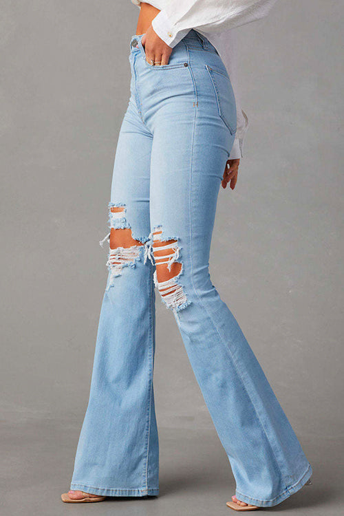 Rosiedress Distressed Bell Bottoms Ripped Trendy Jeans