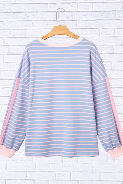Stripe Oversize Contrast Trim Drop Shoulder Sweatshirt