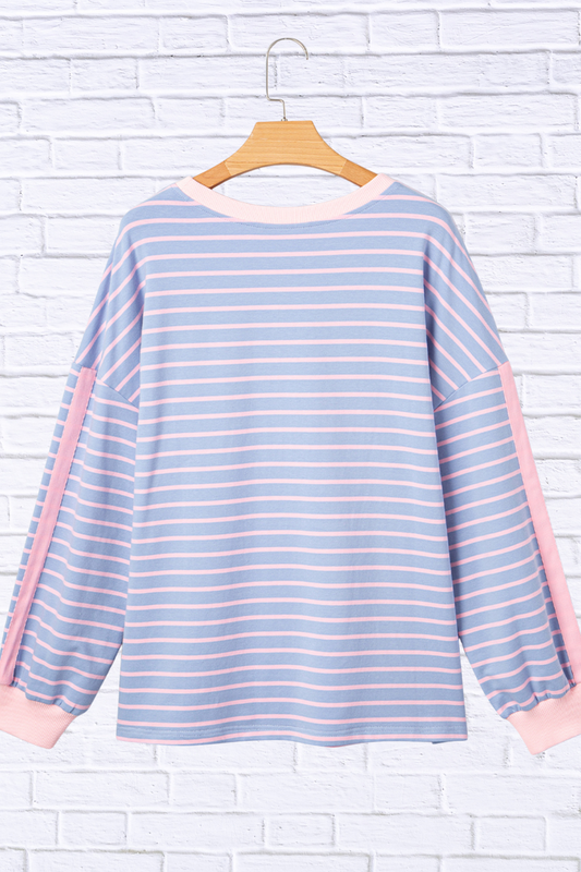 Stripe Oversize Contrast Trim Drop Shoulder Sweatshirt