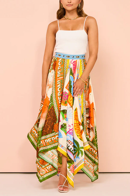 Rosiedress Asymmetric Hem Resort Print Maxi Skirt Print