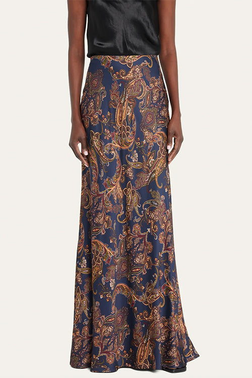 High Rise Paisley Print Maxi Skirt