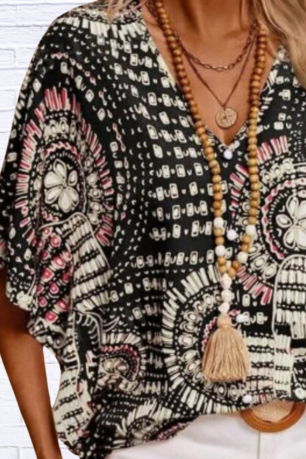 Printed V-Neck Half Sleeve Top