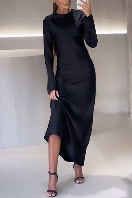 Rosiedress Round Neck Long Sleeves Satin Maxi Party Dress