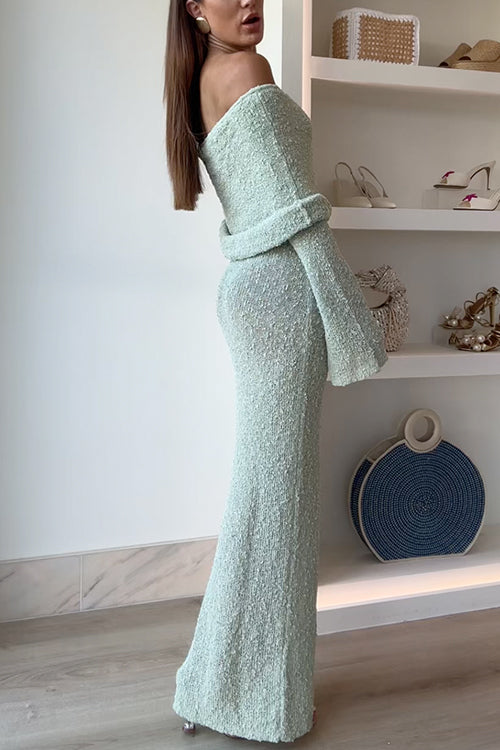 Rosiedress Off Shoulder Hollow-out Knit Stretchy Maxi Dress