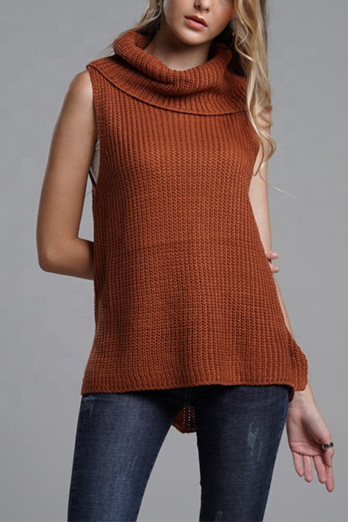 Rosiedress Cowl Neck Side Slit Sleeveless Sweater Vest