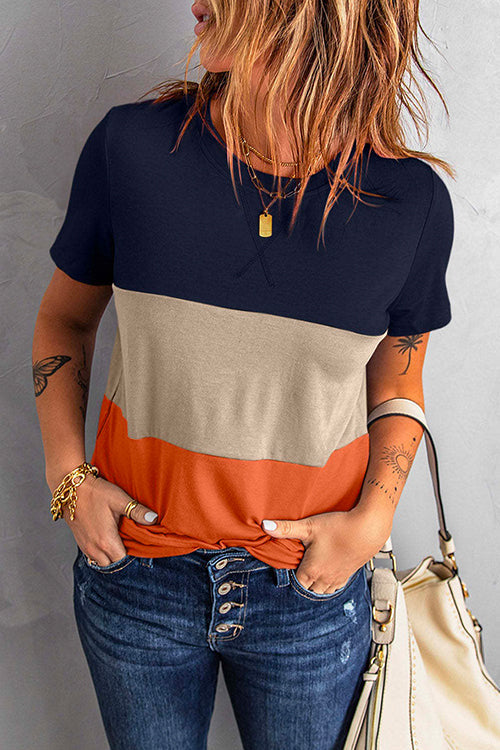 Rosiedress Short Sleeve Color Block Stripes T-shirt